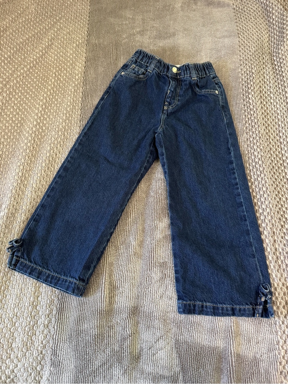 Zara Girls Dark Blue Wide-Leg Denim Jeans with Elastic Waist